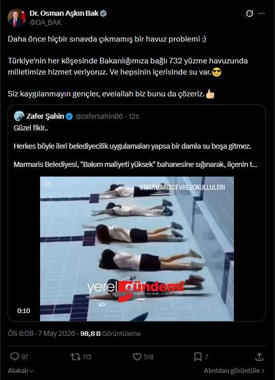 Boş Yüzme Havuzunda Antrenman Yapan Gençlere Bakan Bak’tan Tepki: "Eşsiz Bir Sınav Problemi"