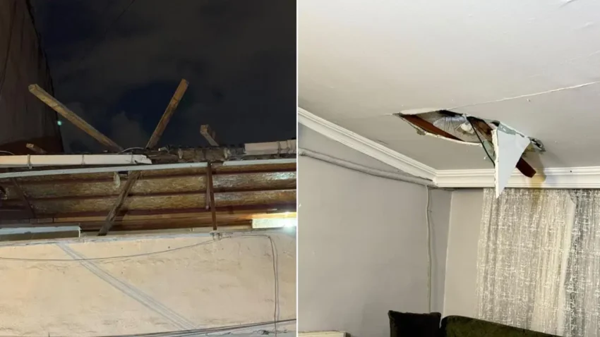 Firtinada cati parcalari koptu karsi binaya saplandi son anda kurtuldular tYaACNND